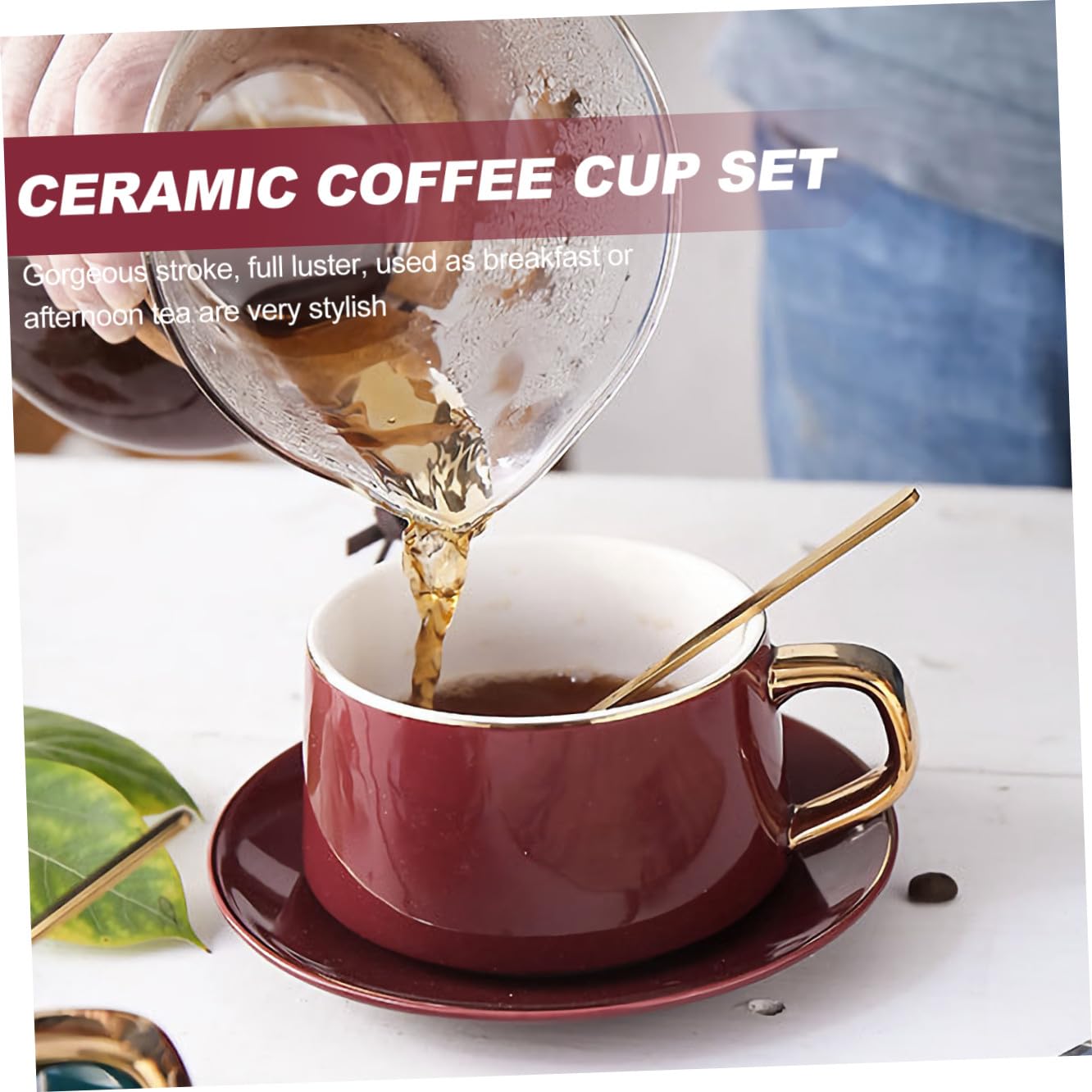 Juego de Taza y Plato de Café de Cerámica 250ml Rojo 2 Piezas