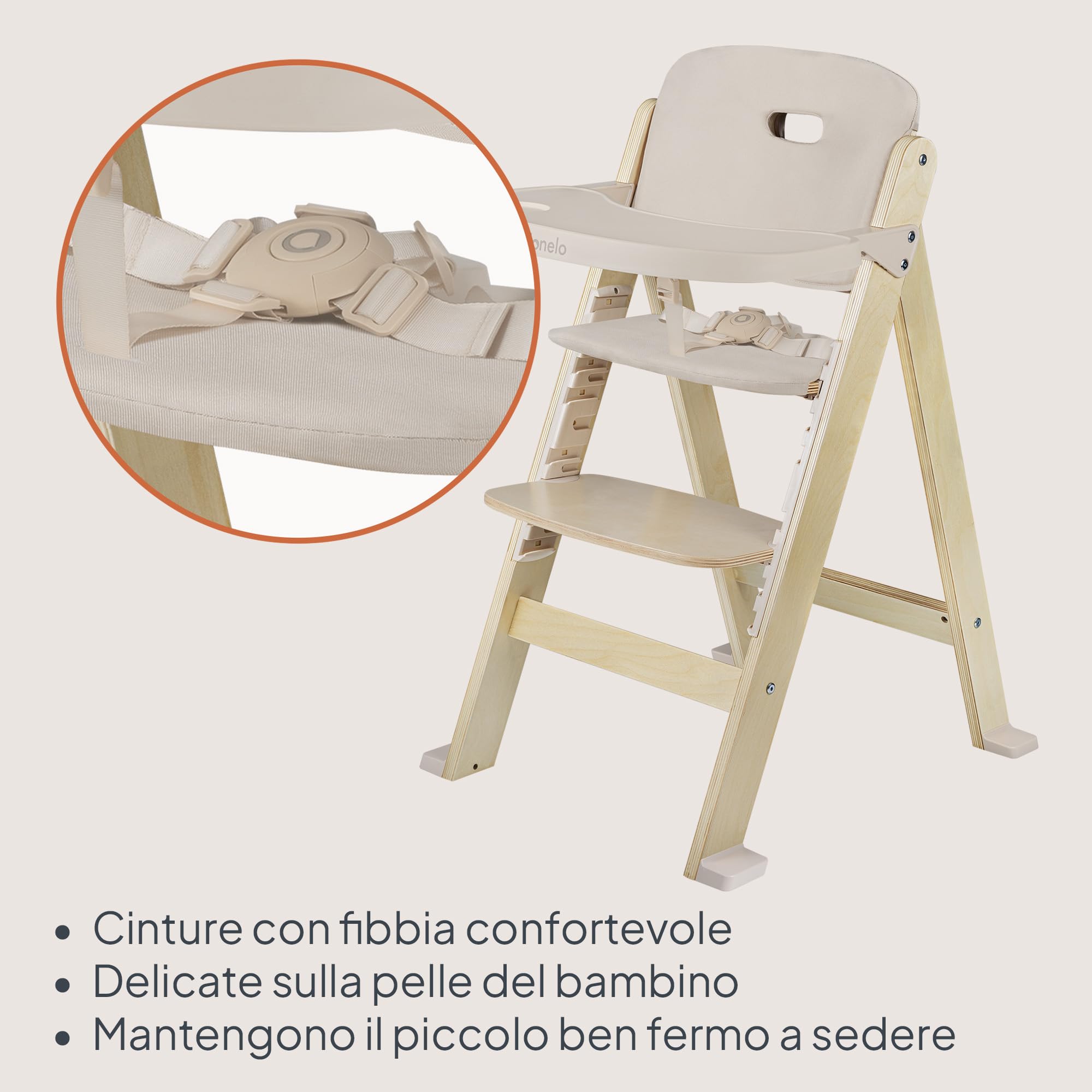 LIONELO Floris Seggiolone Pappa 3 in 1 in Legno da 6 Mesi a 40 kg | Evolutivo fino a 12 Anni, Sedile e Poggiapiedi Regolabili in Altezza, Vassoio Rimovibile