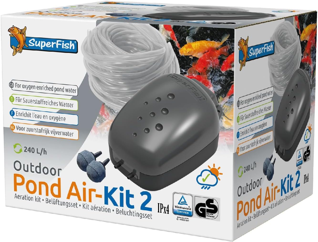 Superfish Koi Flow Set box showing installation diagram.