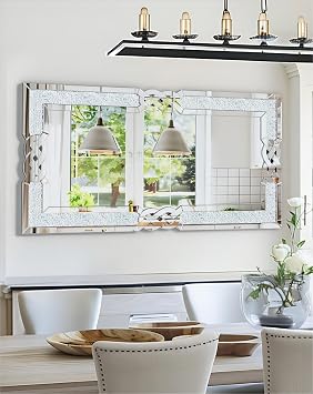 Crushed Diamond Mirror Silver Rectangular Wall Decor 47.2"x23.6" | Decorative Mirror Luxury Crystal Mirrored Home Decor