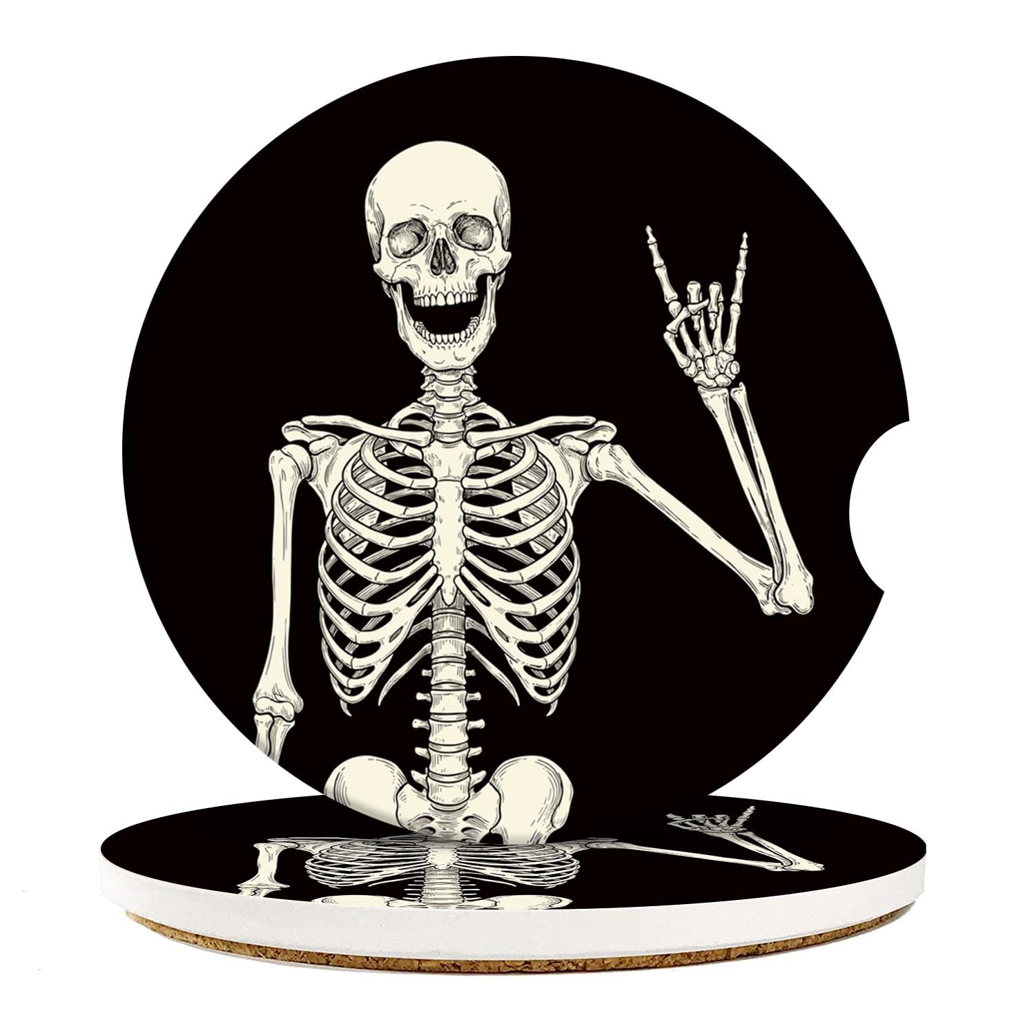 Britimes Absorbent Car Coasters 2 Pack for Cup Holders, 2.56" Ceramic Stone & Non-Scratch Cork Base Drink Coasters Human Skeleton