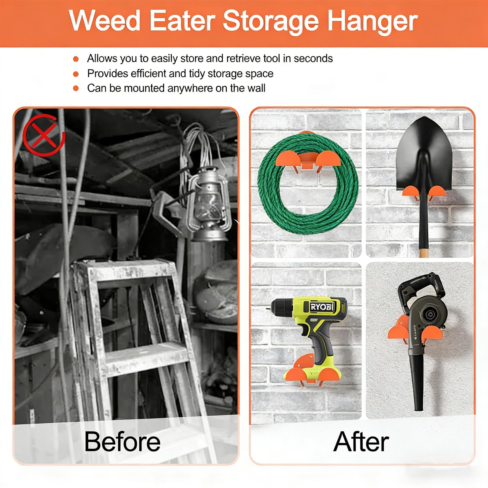 2 Pezzi Supporto per Decespugliatore,Staffa da Muro Per Decespugliatore,Supporto da Parete per Decespugliatore,Ganci Appesi a Trimmer, Attrezzi da Giardino, Decespugliatore da Garage