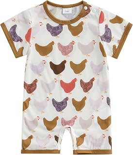 Ayalinggo Summer Western Baby Boy Clothes Short Sleeve Crewneck Romper Newborn Chicken Print Jumpsuit Cowboy Outfit 0-18M
