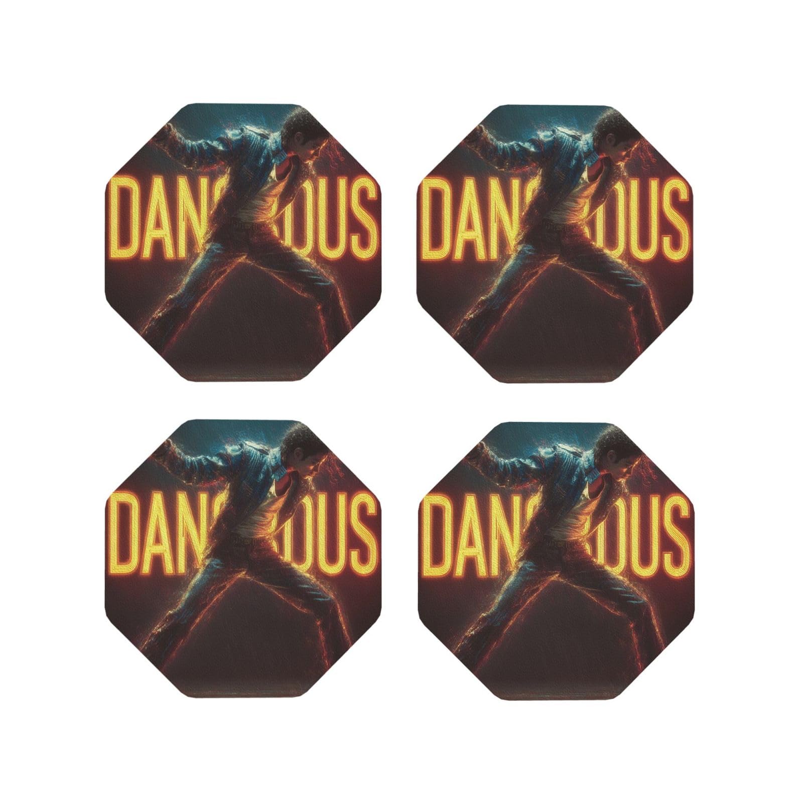 Coasters Set of 4 Round Leather Coaster Quick-Dry Drink Michael Jackson Coasters for Desk Absorbent Mugs Pads Tabletop Protection Pad Heat Resistant Coffee Cup Mat for Kitchen Bar