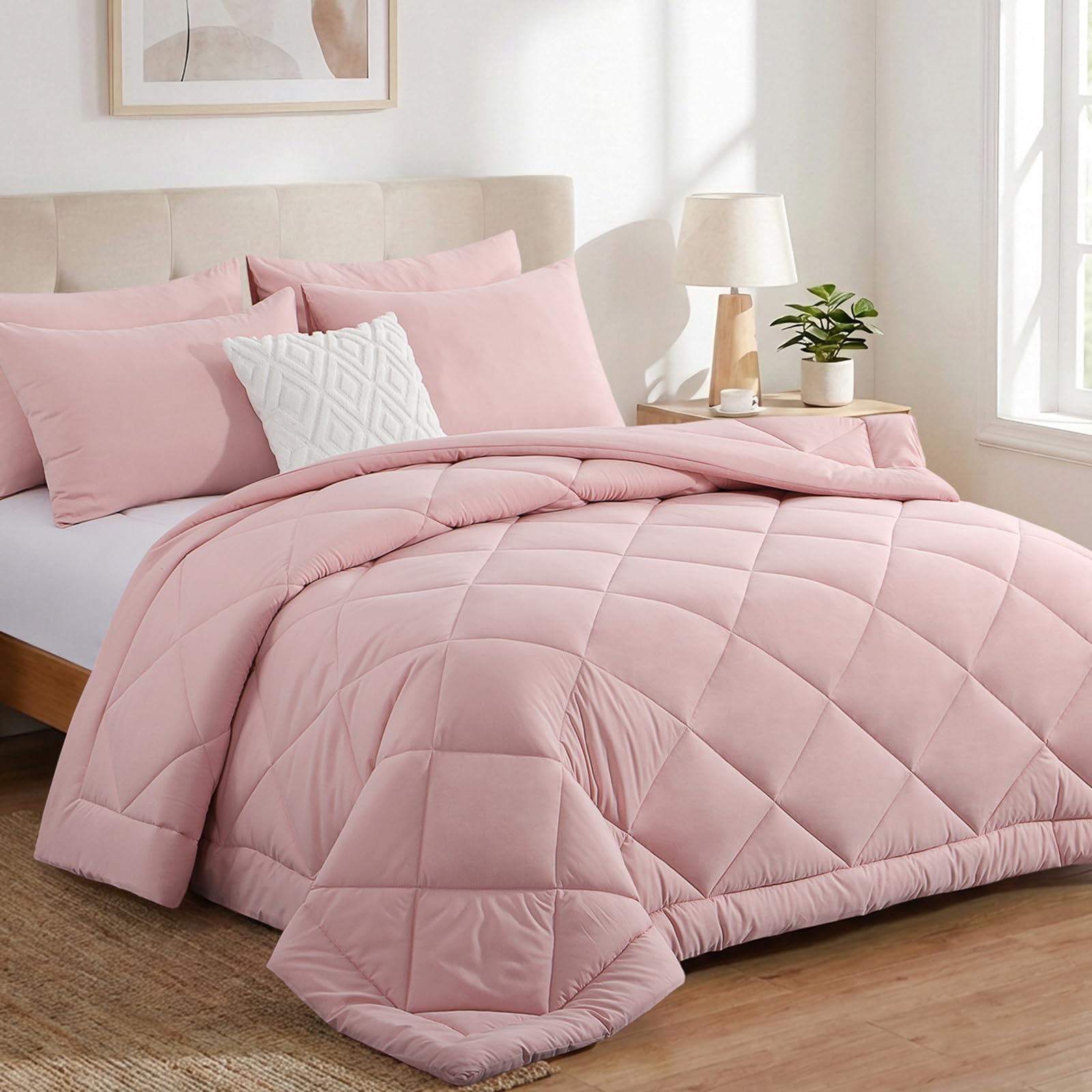 Aisbo Coverless Duvet King Size 10.5 Tog - 230x 220cm, Pink Duvet with 2 Pillowcases Soft Lightweight Comforter Set for All Seasons