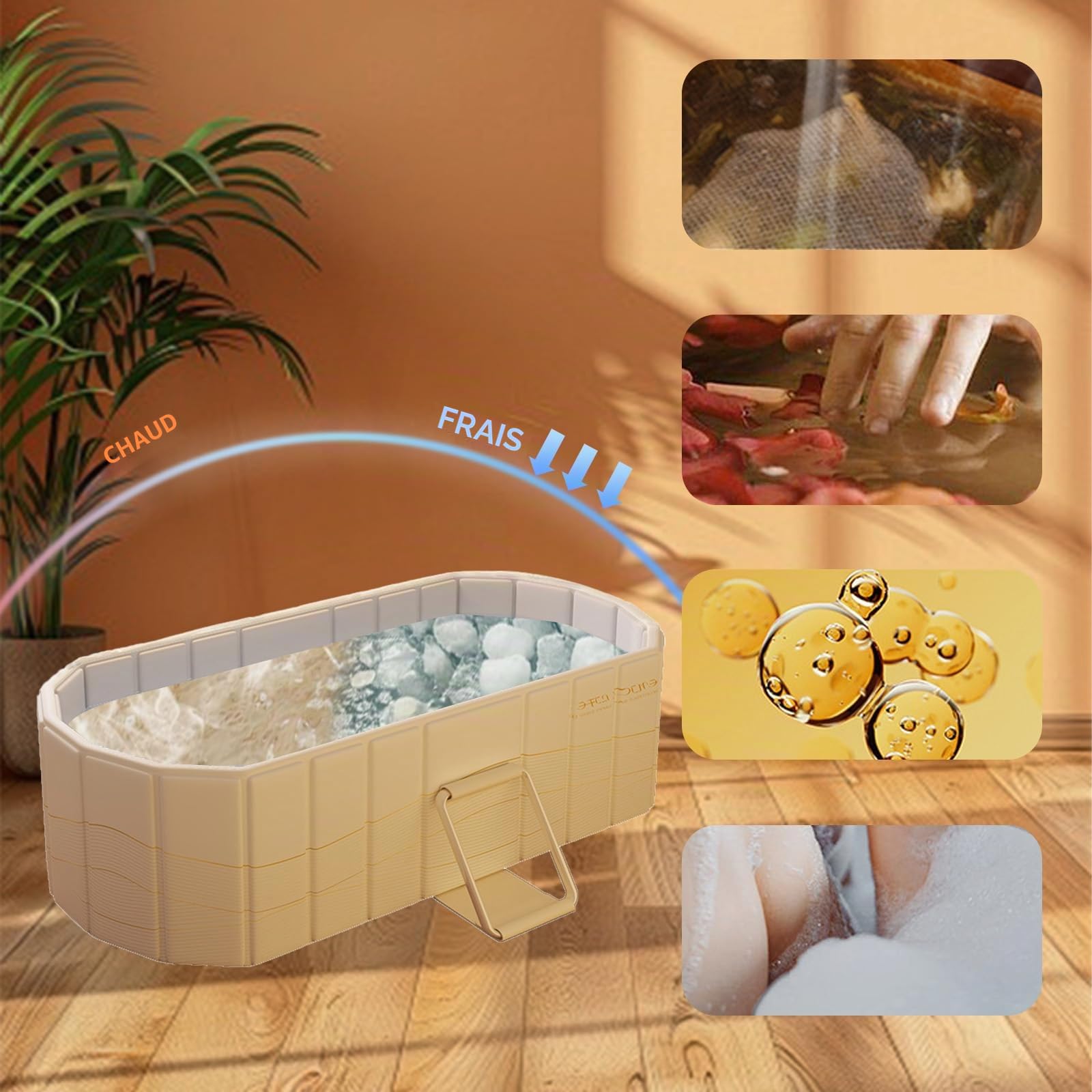 XUDREZ Baignoire Pliante Sauna SPA Bain Aromatique 1-2 Personne Couche Intermédiaire épaissie, Pliable Sans Couvercle, Baignoire Pliante Pour Adultes Et Enfants Bain Glacé Et Chaud 1,5m / 4.92 Ft, OR