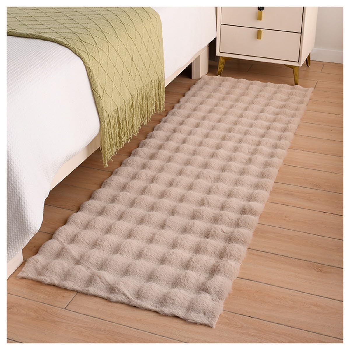 Tapis de chambre doux kaki lavable fausse fourrure peluche moelleuse