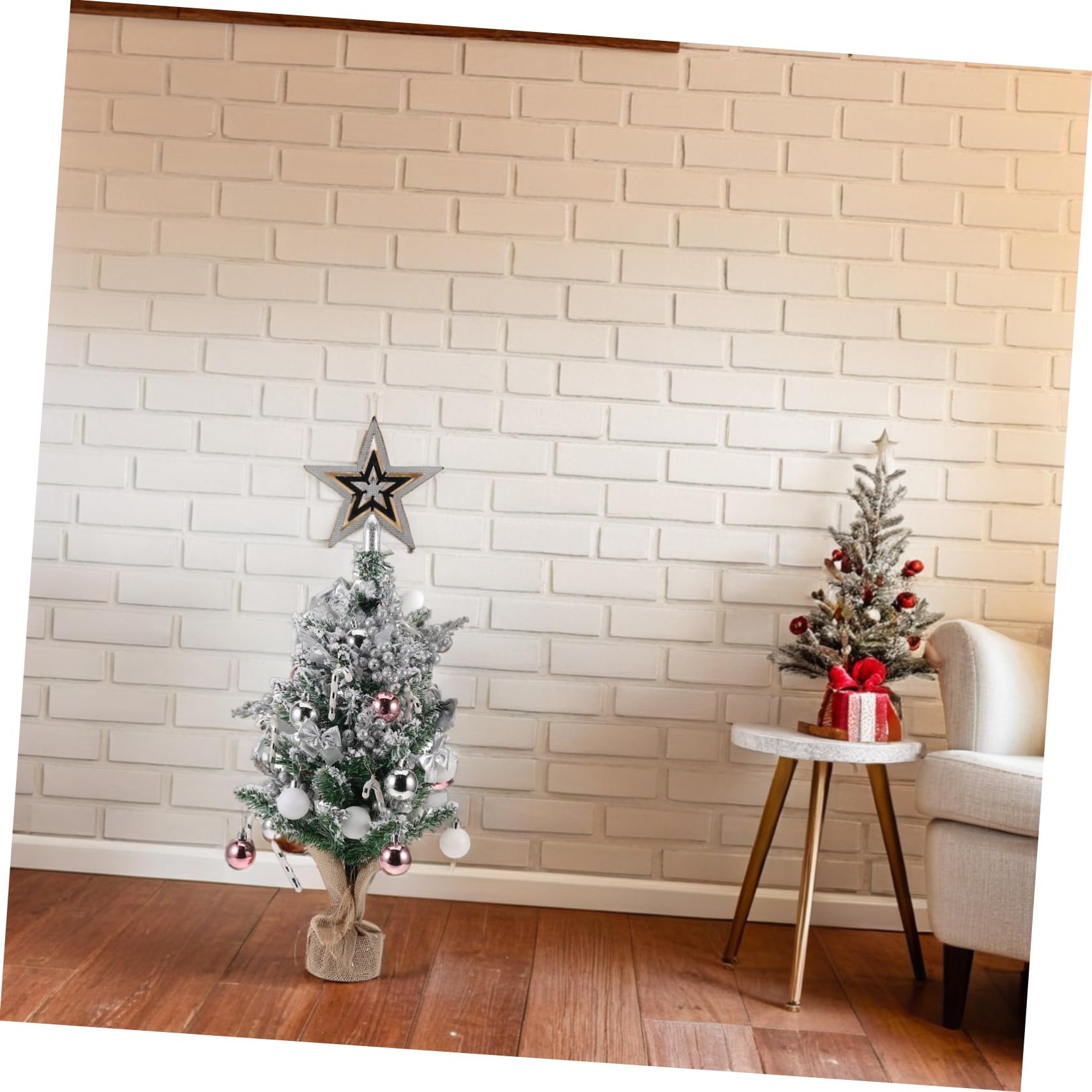Árbol de Navidad de Mesa Pequeño Artificial con Base de Decoración Navideña para Escritorio Estantes y Portátil y Reutilizable Plata Sin Luz