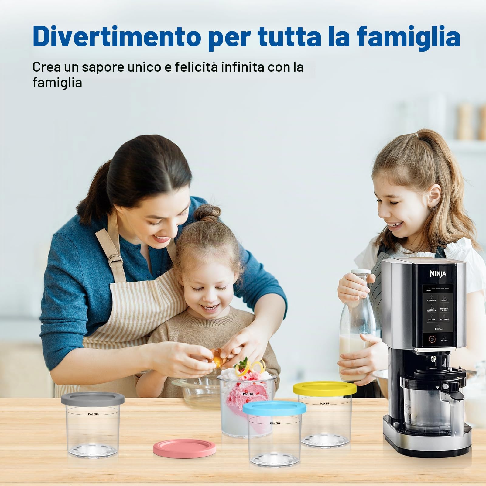 Vione Creami - Contenitore per Ninja Creami NC300EU, 4 Pezzi Compatibili con Macchina per Ghiaccio NC299EU NC300EU NC301EU (NC300-4Pack)