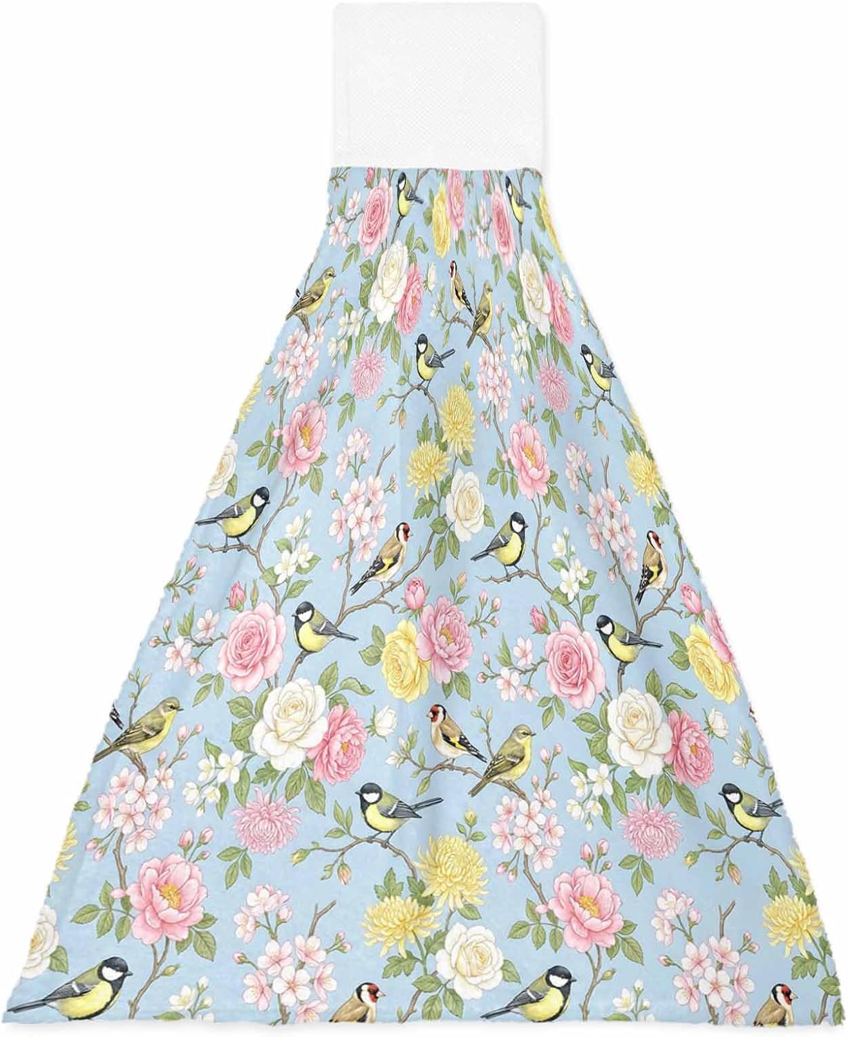 Pink Spring Floral Kitchen Hand Towels with Hanging Loops Set of 2 Elegant Farmhouse Flowers Birds Watercolor Soft Thick Oven Fingertip Dry Microfiber Tie Dish Towel Absorbent Cleaning Washcloth