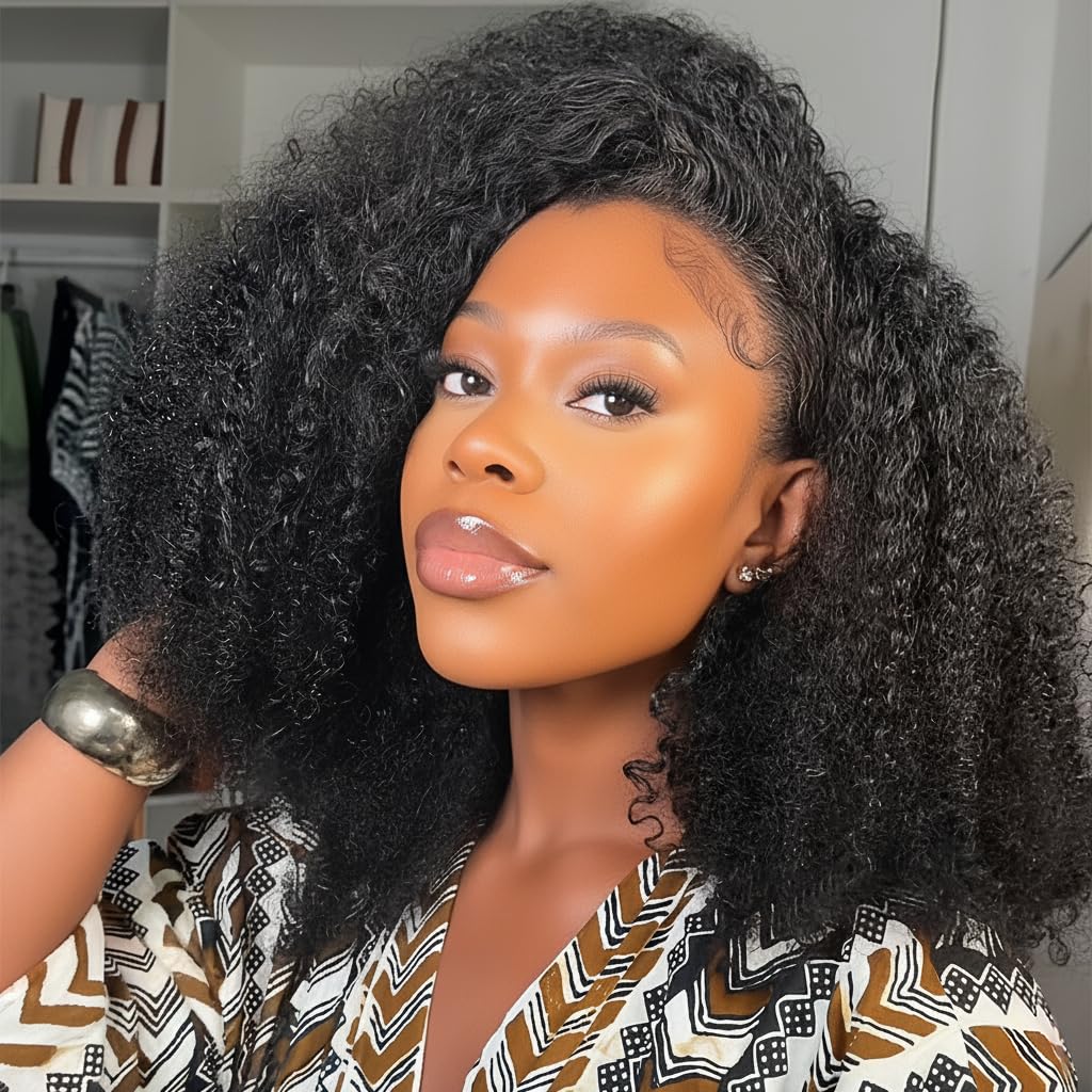 mscoco V Part Wig Human Hair Burmese Curly Glueless Wigs Human Hair Clip In Upgrade U Part Human Hair Wig with Drawstring 180% Density Natural Black 18inch