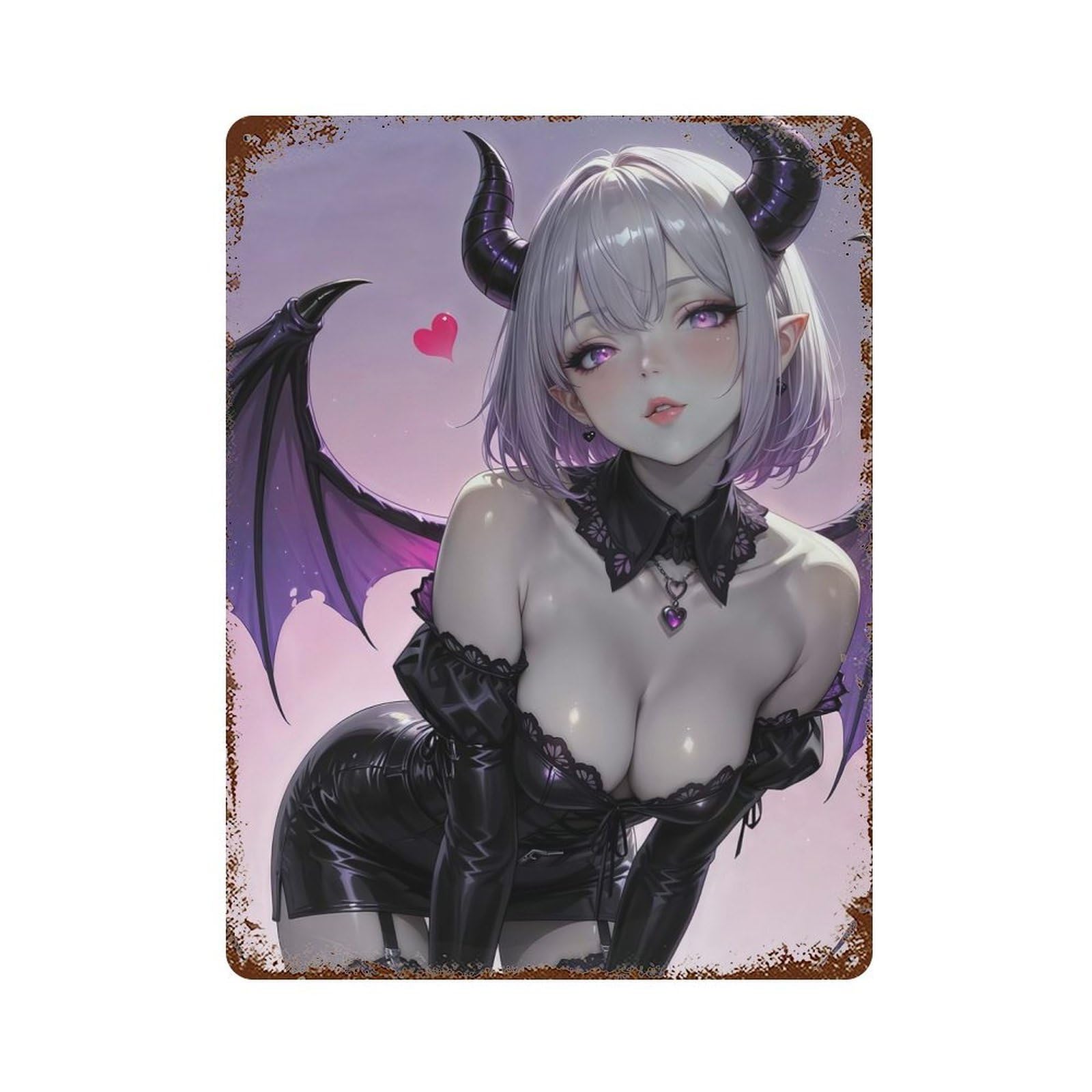 Anime Demon Girl 15.7"x11.8" Rustic Tin Plaque, Retro Wall Decor for Garage, Bar And Workshop Decor