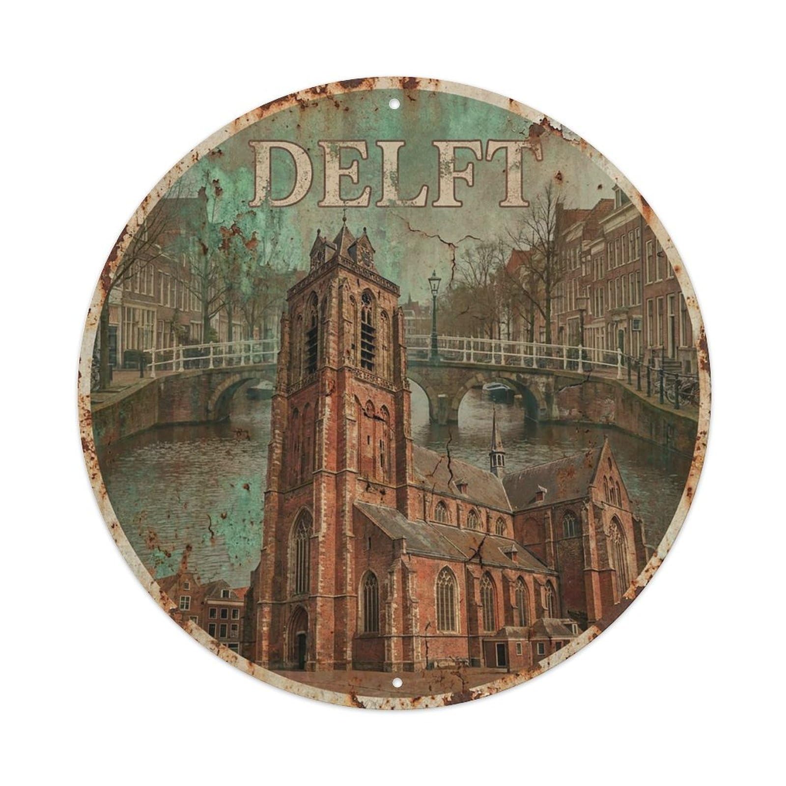 Vintage Travel Netherlands Delft Vintage Metal Tin Sign Plaque Wall Decor for Cafe, Club Bar, Office, Garden Metal Poster 8x8Inch