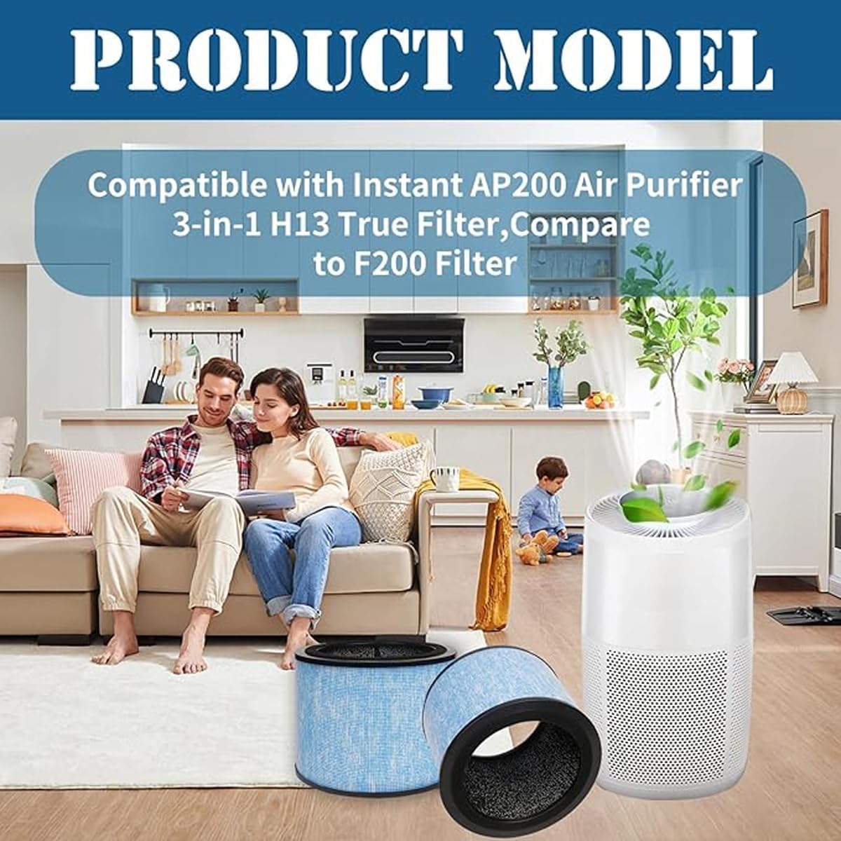 2-Pack F200 Filter Compatible with Instant AP200 Air Purifi-er HEPA Filter