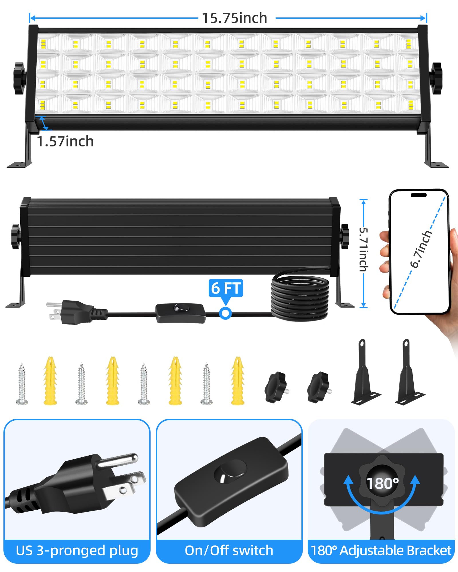 100W 2 Pack LED Shop Light 12000LM 5000K Daylight White Plug in Garage Lights with 6FT Power Cord — view 3