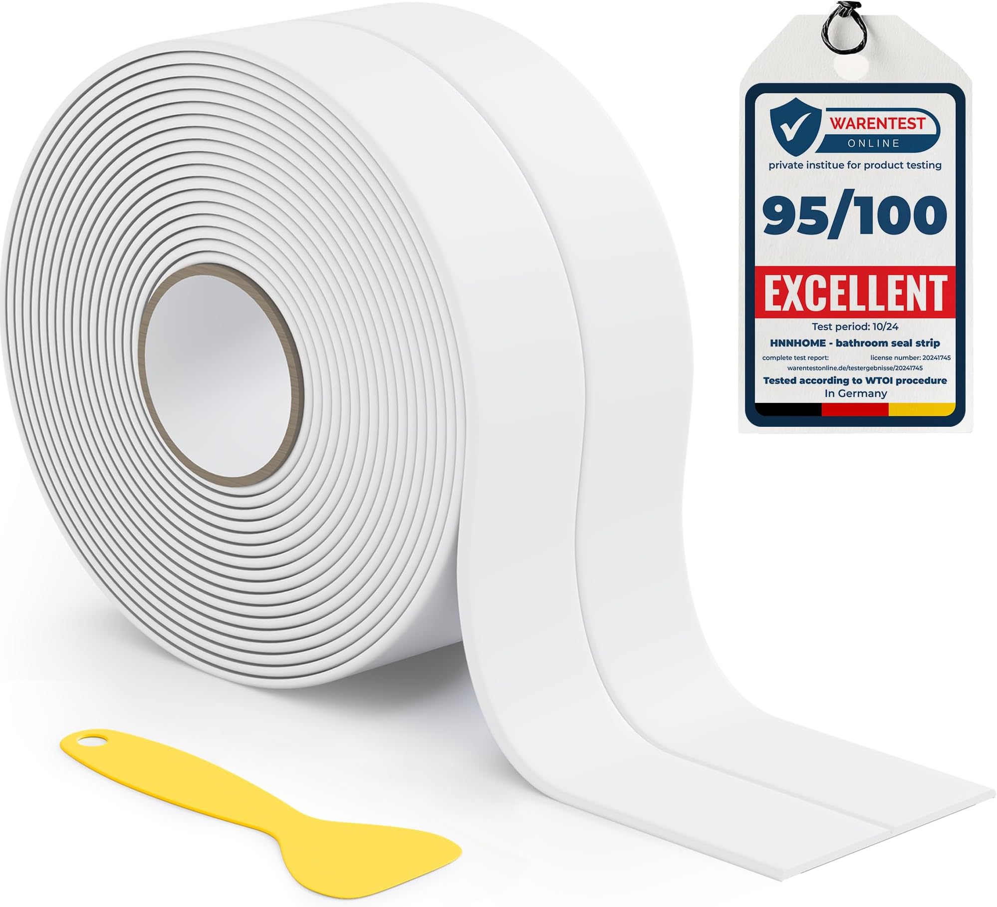 HNNHOME 38mm x 3.2m White Self-Adhesive Bath Sealant Strip, Waterproof Sealing Tape Caulk Strip for Kitchen, Bathroom, Wall Corner, and Sink (White, 1)