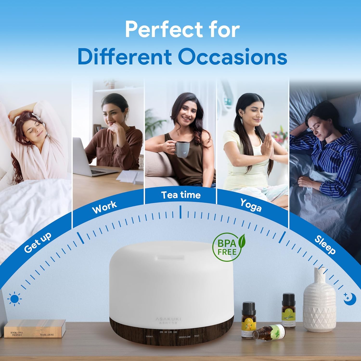 ASAKUKI 500ml Premium, Essential Oil Diffuser, 5 in 1 Ultrasonic Aromatherapy Fragrant Oil Humidifier Vaporizer, Timer and Auto-Off Safety Switch-Black - Image 6 thumbnail
