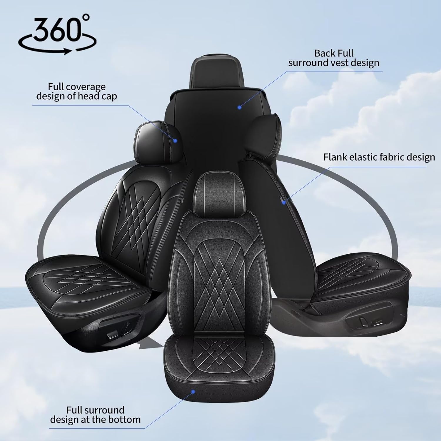 YORKNEIC Seat Covers for VW Volkswagen Passat 1999-2022: 5 Seats Waterproof Leather Car Seat Covers - Full Set Car Seat Protector Compatible Airbag (2 Row 5 Seat, Black)