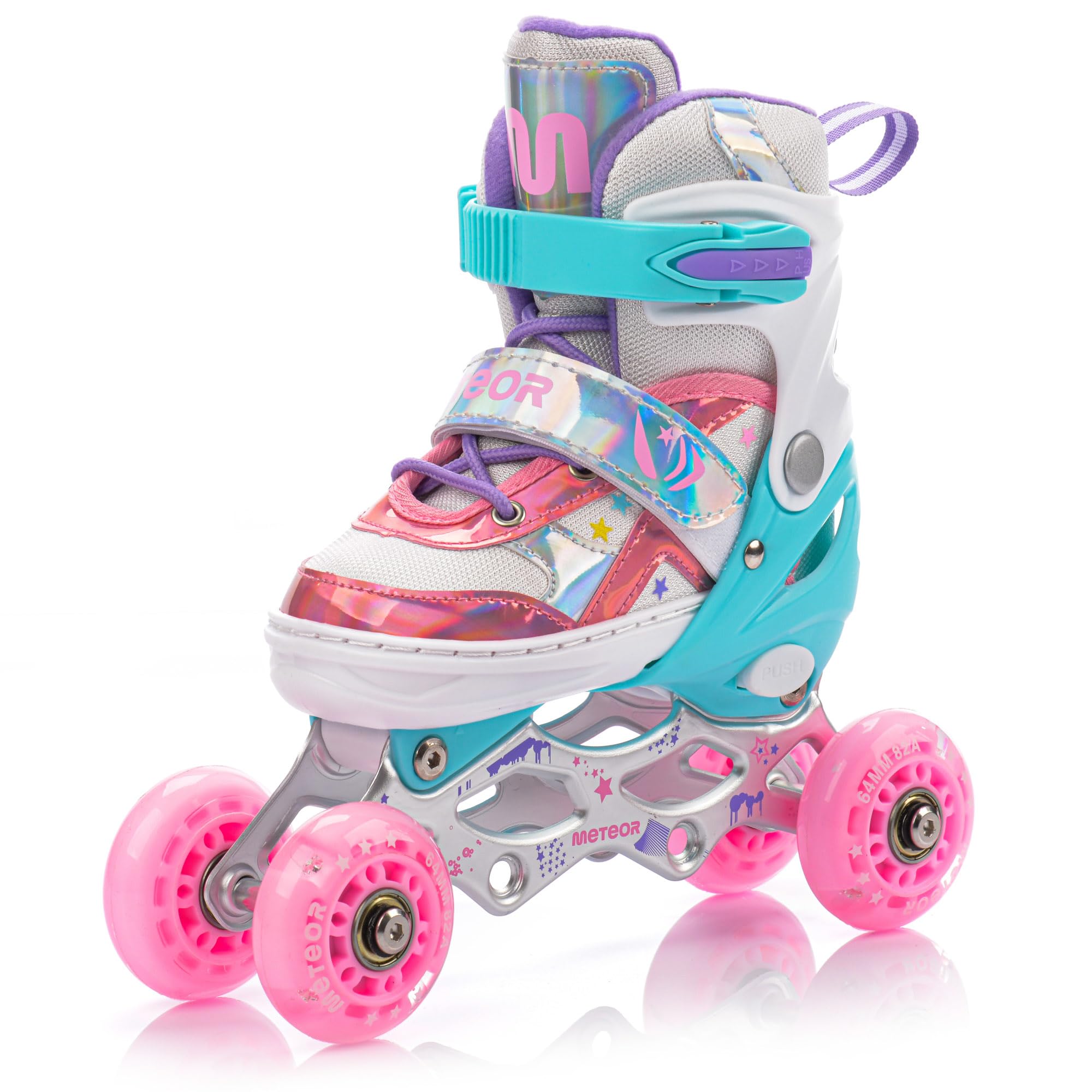 Patins à roulettes pour Enfants 4 en 1 réglables 25-37 – Rollers, quads et Glace – Coque Haute Stable, Roues PU, ABEC-7 – par Meteor