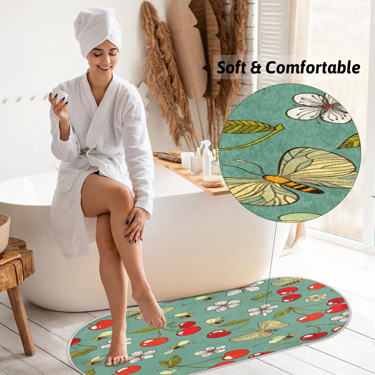 TropicalLife Uroczy kwiat wiśni dywanik mata 50 x 120 cm, wiśnia długie włosy pogrubione dywaniki do pokoju kuchni domu łazienki wewnątrz antypoślizgowa mata podłogowa dywaniki