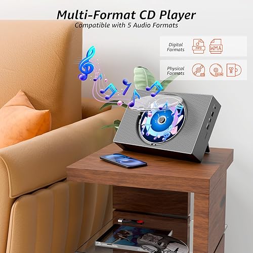 Miniatura 3 de Reproductor de CD portátil Boombox con Bluetooth - Reproductor de CD recargable con radio FM, USB, AUX, control remoto - Sistema de sonido estéreo