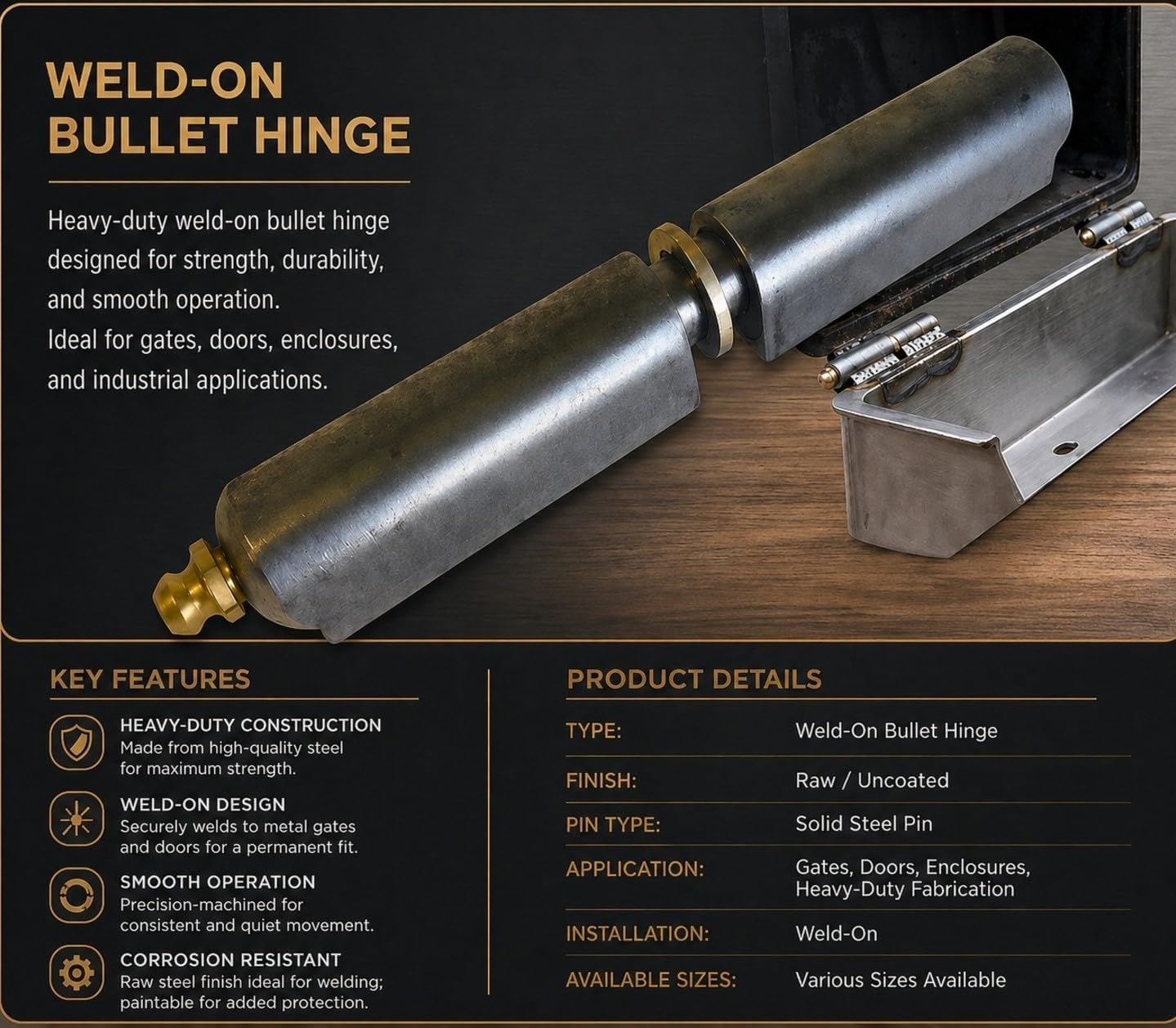 Heavy Duty Weld-on Bullet Hinge in Weldable Steel, Stainless Steel, Aluminum, and Brass Without or with Grease Zerk in Multiple Sizes (Steel with Grease Zerk, 6 inch) Pack of 2