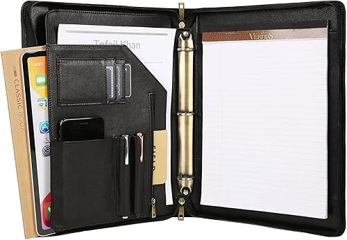 Carpeta de piel auténtica, carpeta de cuero curtido al aceite, 3 anillos, organizador de cartera personalizado para hombres, carpeta de padafolio