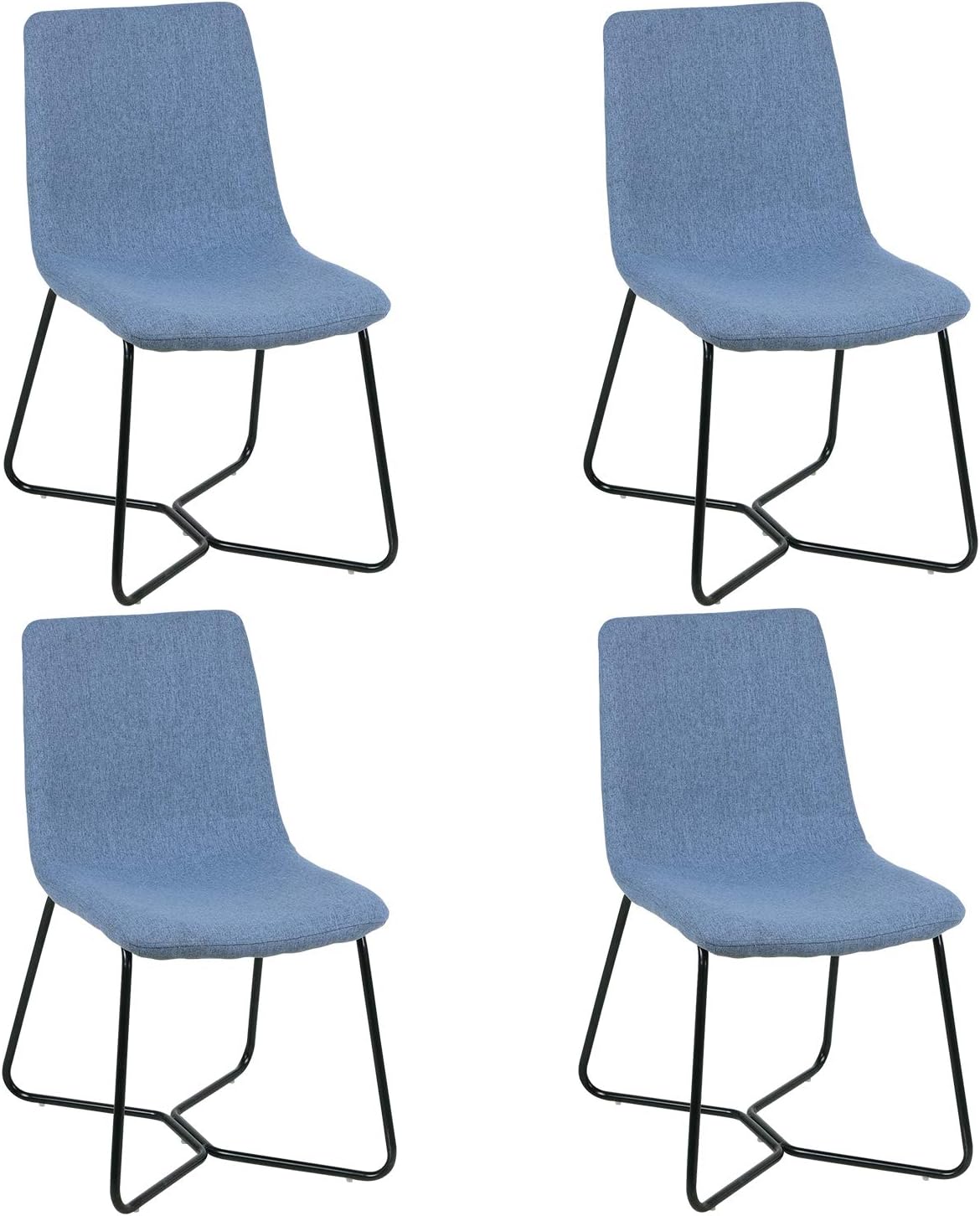 Dining Chairs Set of 4, Blue Corner Desk Chairs with Fabric Seat and Metal Legs, Reception Guest Chairs for Home, Office, Living Room, Bedroom, Dining Room, Lounge, Kitchen, Balcony (4 Blue Chairs)