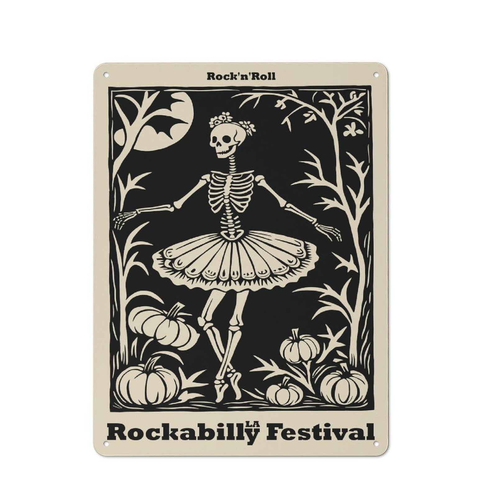 Junmoney Style-16 Tin Sign With Rockabilly Festival Skeleton Ballerina Design 40X30cm, Understated Studio Wall Plaque For Hobby Room, Office, Lounge Or Living Room