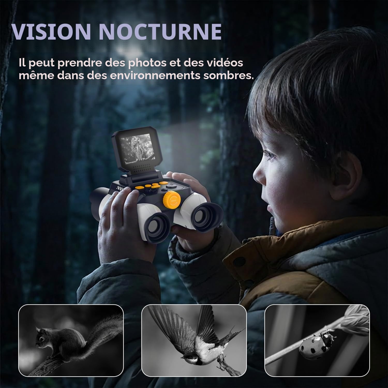 Jumelles Enfants Ahalfcit Télescope Jouet Vision Nocturne Infrarouge 10x25 Écran Couleur 2,4 Pouces Exploration Plein Air 4 Ans+ Blanc