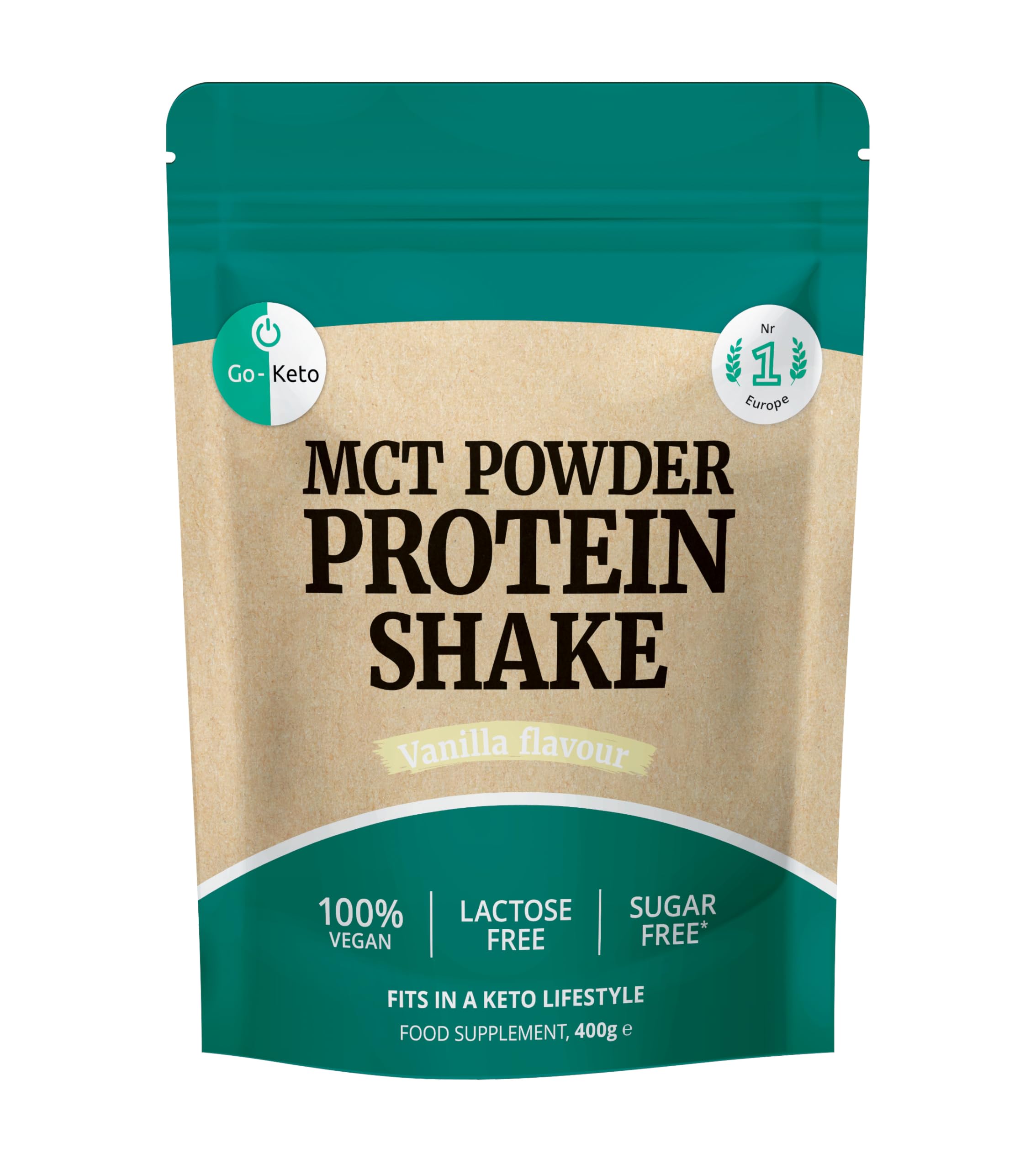 Go-Keto MCT Vegan Protein Shake Vanilla, 400g polvere | con MCT dall'olio di cocco per la tua dieta keto | proteine ​​vegane da proteine ​​di piselli e proteine ​​di riso