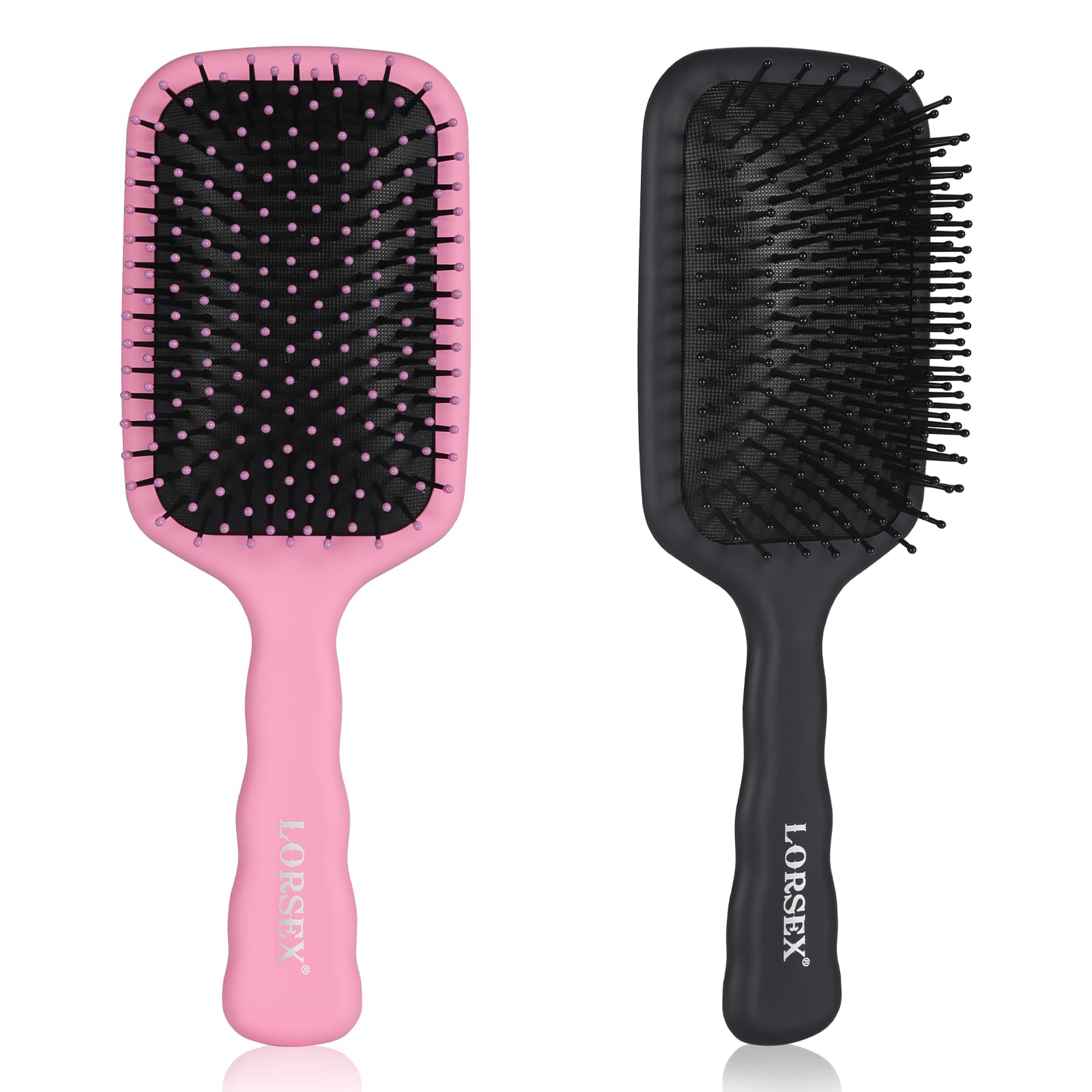 LORSEX 2 Stück Haarbürste, Große Paddel Haarbürste zum Entwirren für Damen, Herren und Kinder, ideal für nasses/trockenes Haar, glättend, massierend und zum Entwirren (Rosa+Schwarz)