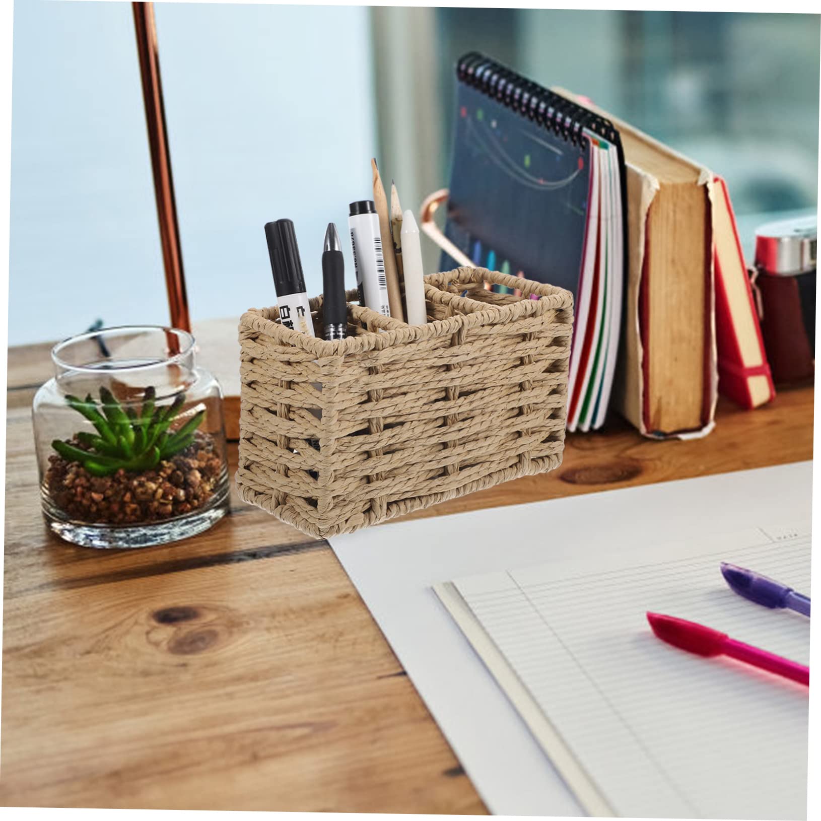 Cabilock Organizador De Utensilios De Cocina con Compartimentos Soporte De Cubiertos De Cuerda De Papel Beige Cesta Multifuncional para Mesa y Mostrador Almacenamiento Ligero y Compacto