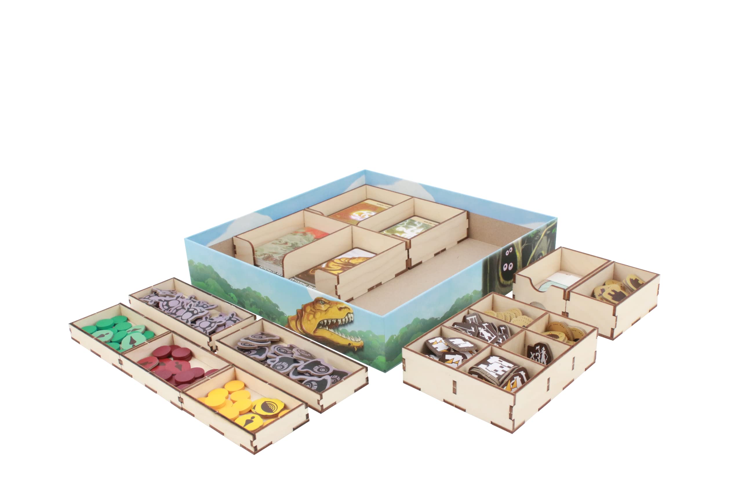 The Broken Token Game Organizer Compatible with Horizons of Spirit Island - Wooden Game Organizing Box with Multiple Trays