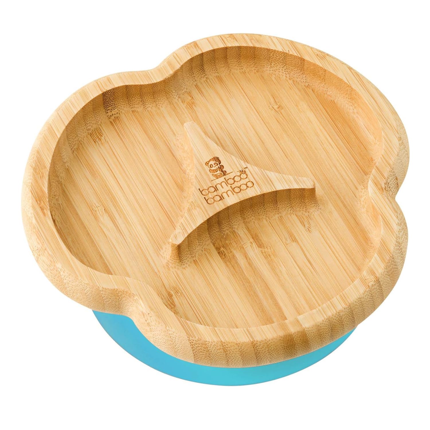 bamboo bamboo Baby E Piatto Bambini, Bambù Con Divisori Suzione Sicura Per Pasti E Svezzamento Con Base Antiscivolo Per Neonati Da 6 Mesi (Divisorio, Blu)