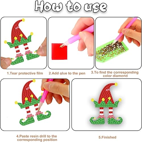 Miniatura 3 de Kit de llavero de pintura de diamante con patas de elfo de Navidad, accesorios de arte de diamante, accesorios de arte de diamantes para bricolaje,