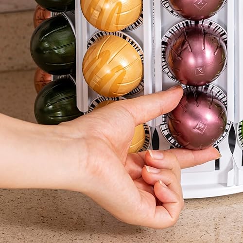 Vista 11 de FlagShip Soporte para cápsulas Nespresso, carrusel de cápsulas de café para almacenamiento de cápsulas Vertuo con espacio adicional de rodamiento