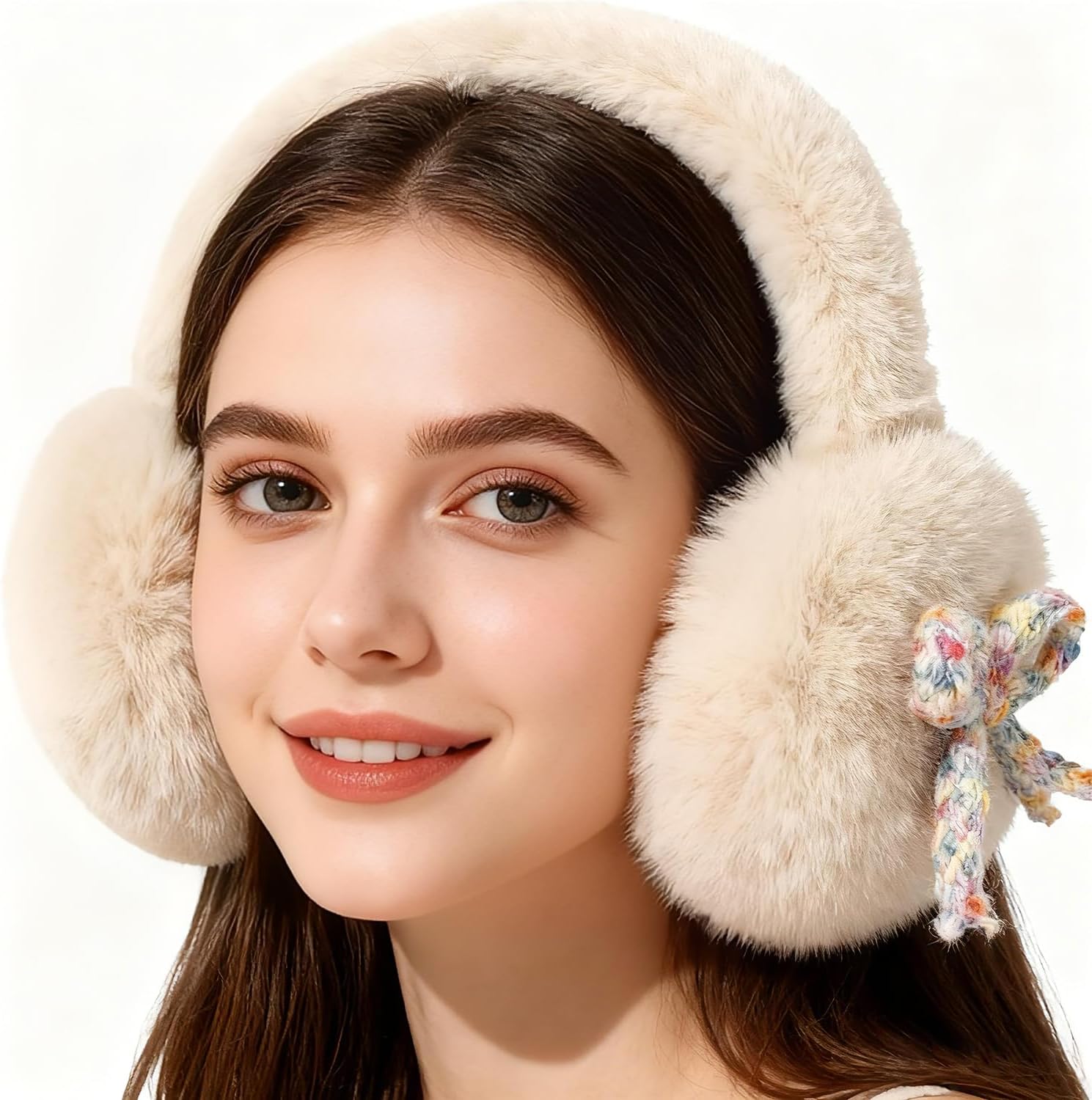 Winter Bow Tie Ear Muffs for Women Fuzzy Earmuffs Faux Fur Ear Warmers Windproof Cold Weather Ear Protection Covers - Image 2