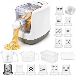 Electric Pasta Maker Machine – Automatic Noodle Maker with 13 Shape Discs, 23oz Capacity, Digital Touch Control