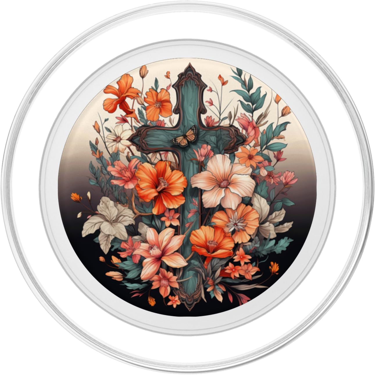 Christian Jesus Faith Cross Flowers Graphic PopSockets MagSafe PopGrip for iPhone
