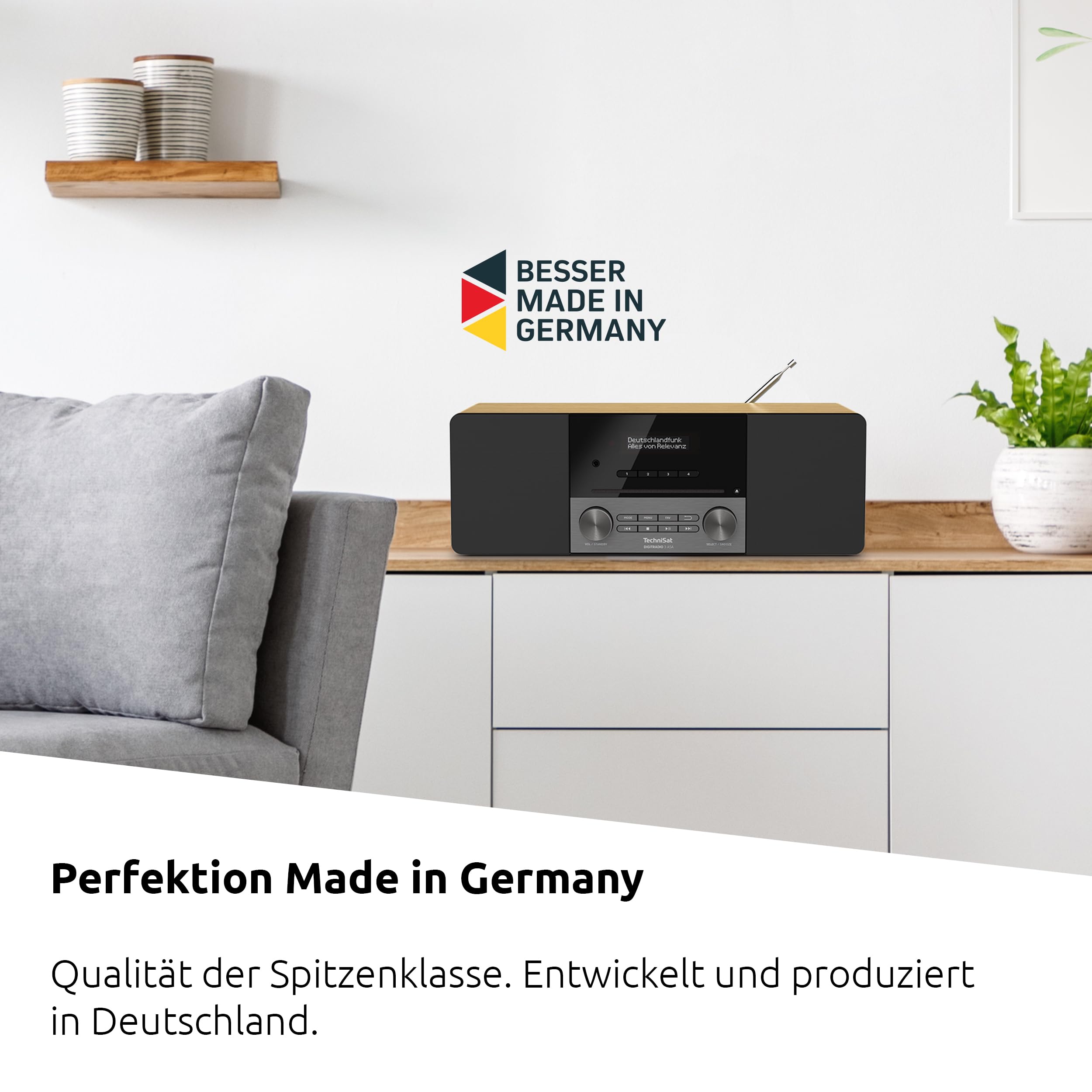 TechniSat DIGITRADIO 3 ASA – Stereo DAB+ Kompaktanlage mit Automatic Safety Alert (UKW, CD‑Player mit Resume, Bluetooth, USB, AUX-In, Kopfhöreranschluss, OLED‑Display, Radiowecker, 20  W RMS) Eiche