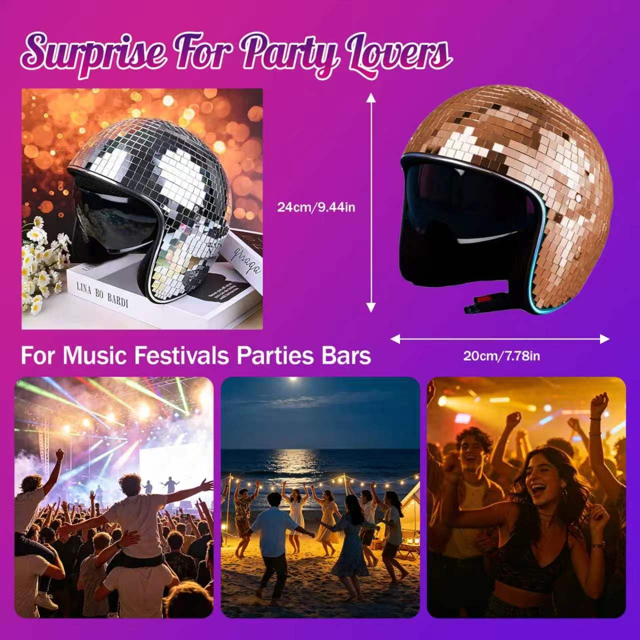 Sombrero de Discoteca Retráctil con Techo de Cristal, Bola de Espejo para Mujer y Hombre, DJ, Fiesta, Boda, Escenario, Bar, Decoración de Fiesta