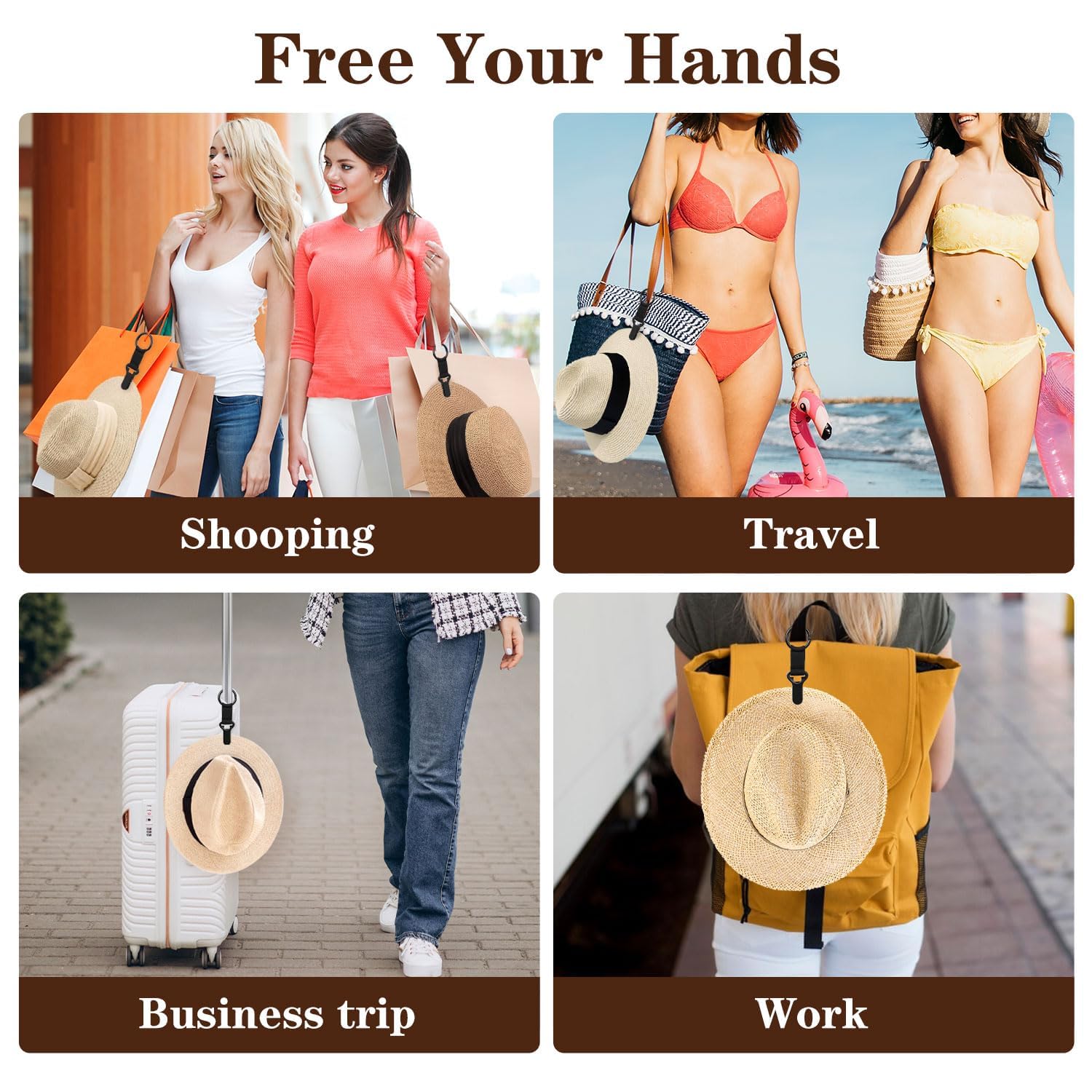 Clip Sombrero Bolso, 2 Piezas Pinzas para Sombrero, Clips de Sombreros para Viajes, Clips Sombreros Multifuncional para Hombres Mujeres, Bolsa de Viaje, Maleta, Accesorios Bolsos (A)