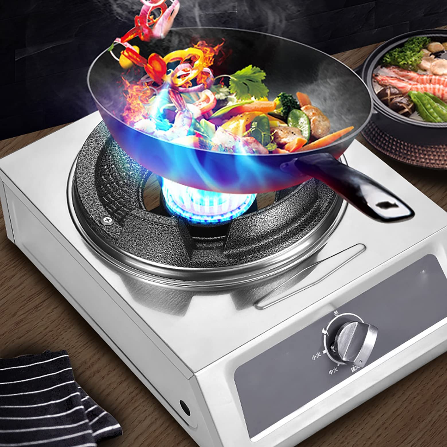 IBOWZ Piano Cottura a Gas Piano Cottura a Gas 30KW Acciaio Inossidabile Luce Commerciale Fornello a Gas Anello di ebollizione Ristorazione Cucina all'aperto Campeggio [Classe di efficienza energet
