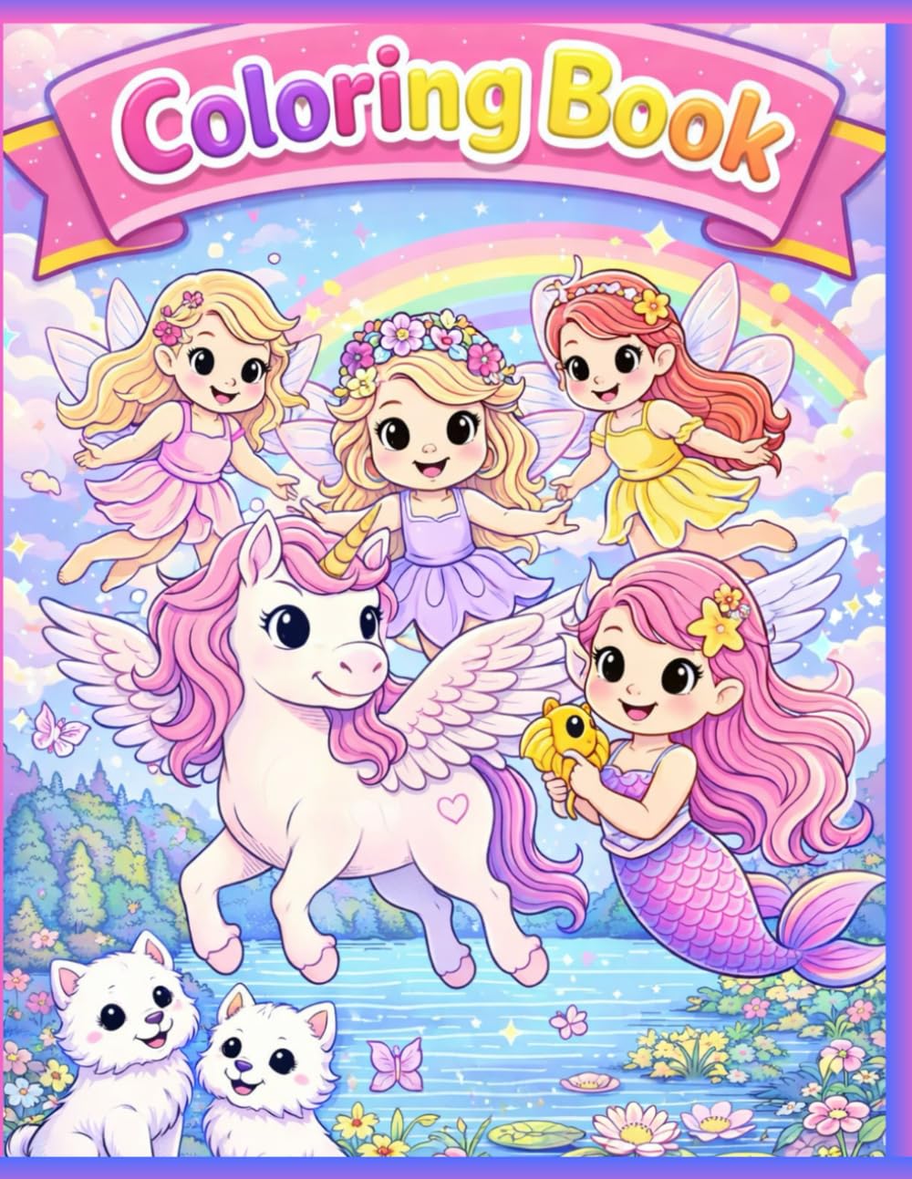 Mermaid, Unicorn, Fairy Coloring Book: 50+ Fantasy Coloring Pages for Girls ages 4-8