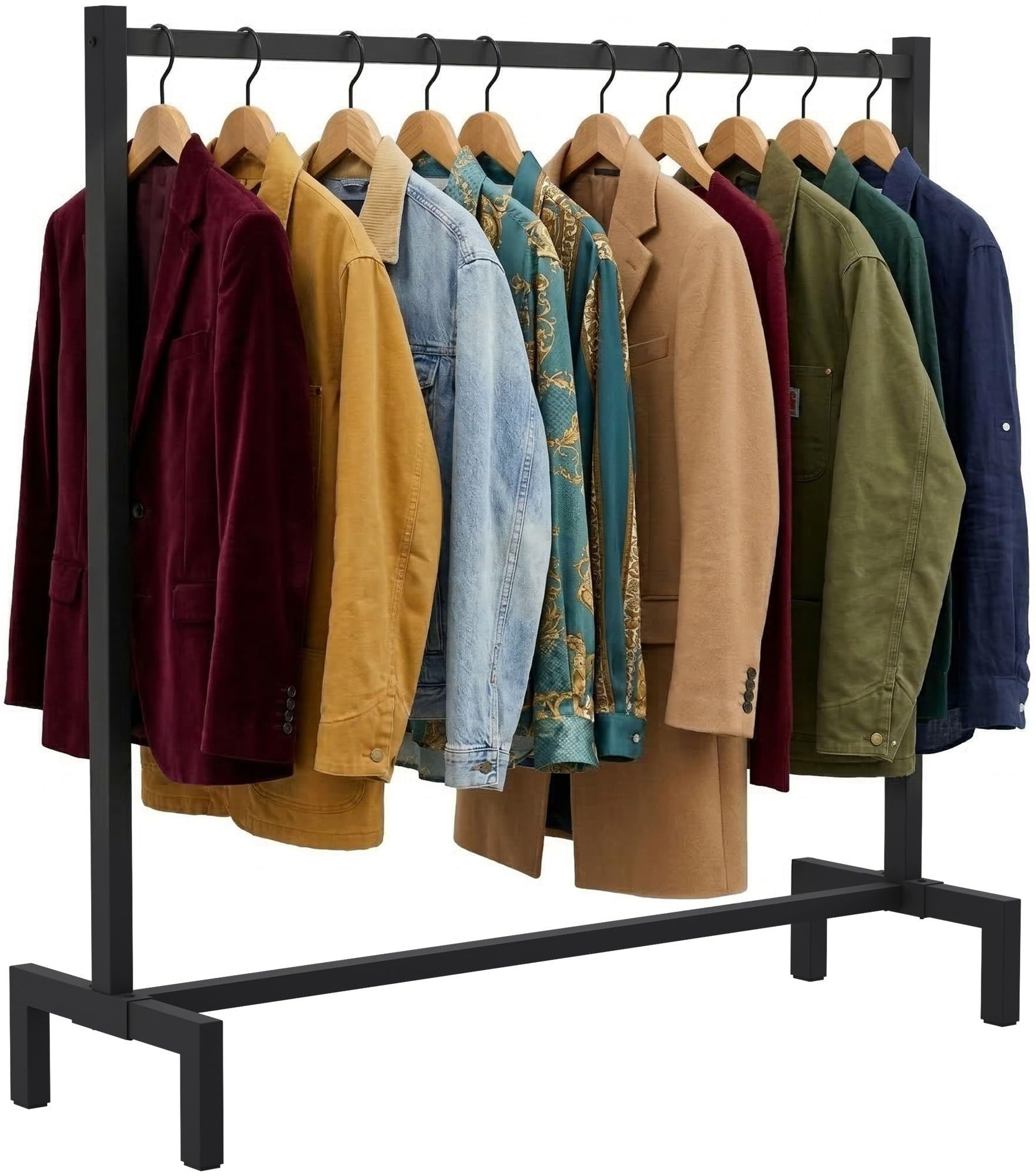 Kleiderständer Melva – freistehende Garderobe aus Metall, Schwarz (120×38×120 cm oder 150 cm breit)