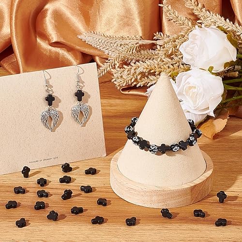 Miniatura 4 de SUNNYCLUE 1 caja de 200 cuentas cruzadas pequeñas negras sintéticas de piedra turquesa cuentas de Pascua vacaciones mini dijes de cruz pequeñas