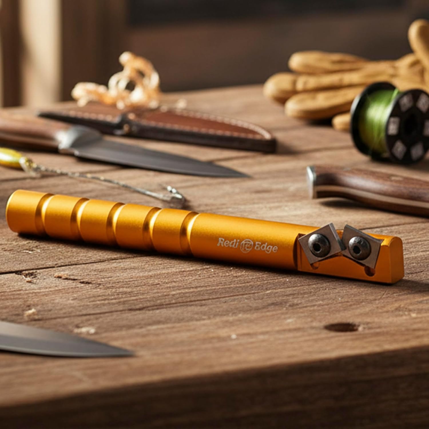 Redi-Edge Portable Knife Sharpener - Pocket knife Sharpener with Duromite Sharpening Elements - Honing Rod with 20° Double Edge for Kitchen, Home & Hunting