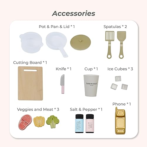 Miniatura 5 de Teamson Kids Little Chef Hampton - Juego de cocina de madera para niños pequeños con 17 accesorios, cocina de juguete de simulación para niñas y