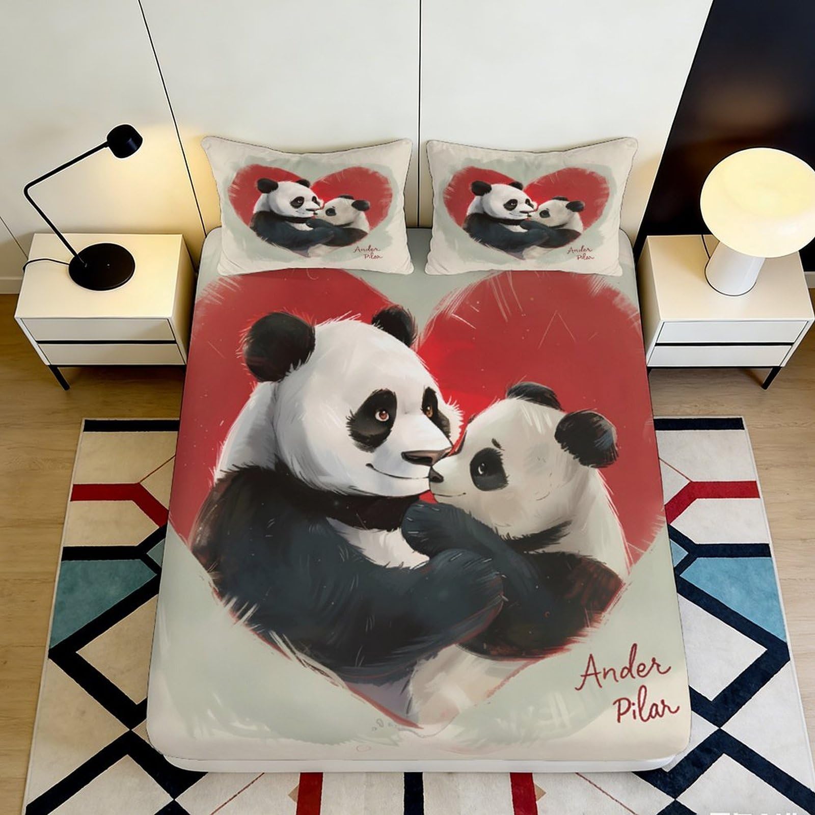 Jqzkxnhpbr Style-2 3D Printed Panda Lovers Fitted Sheet Microfiber Heart Cartoon Bed Cover For Bedroom Guest Room Decor 90X200x25cm